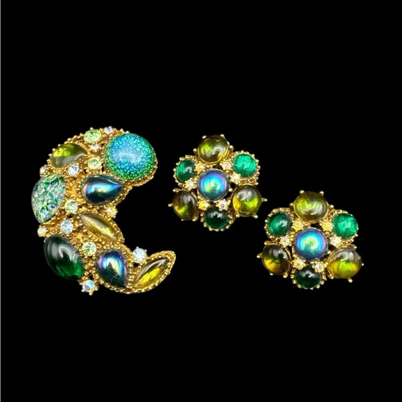 Vintage 10K Gold Filled Hattie Carnegie Dragons Breath Brooch and Earrings Set - Picture 1 of 8